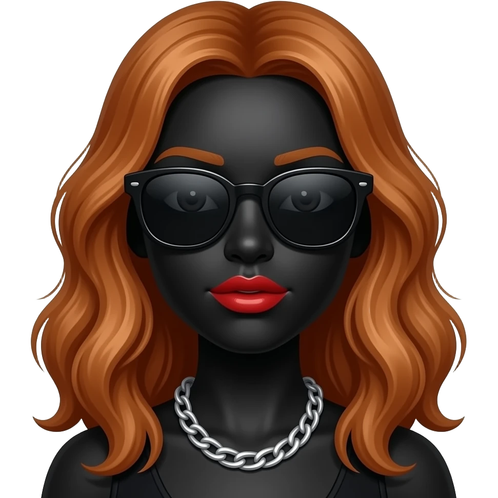 Black Sheep with long auburn hair wearing sunglasses, necklace and lipstick emoji