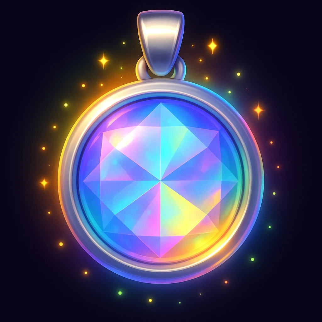 Add an iridescent glow to the blue moonstone holographic gem charm with silver metal frame, keep emoji style, no gemstone accents emoji