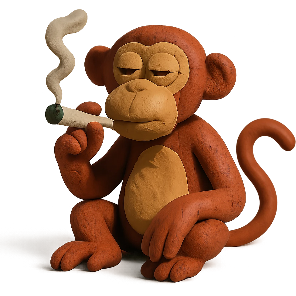 claymation style monkey smoking weed emoji