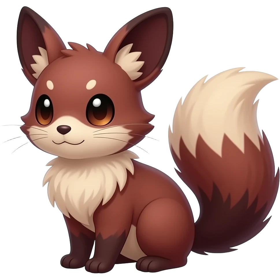 Dark Brownish red soft natural realistic romantic vintage antique divine beautiful elegant pretty precious cute young youthful Fakémon-Pokémon-alien-Furret-feline-rodent-hybrid-creature (full body) emoji