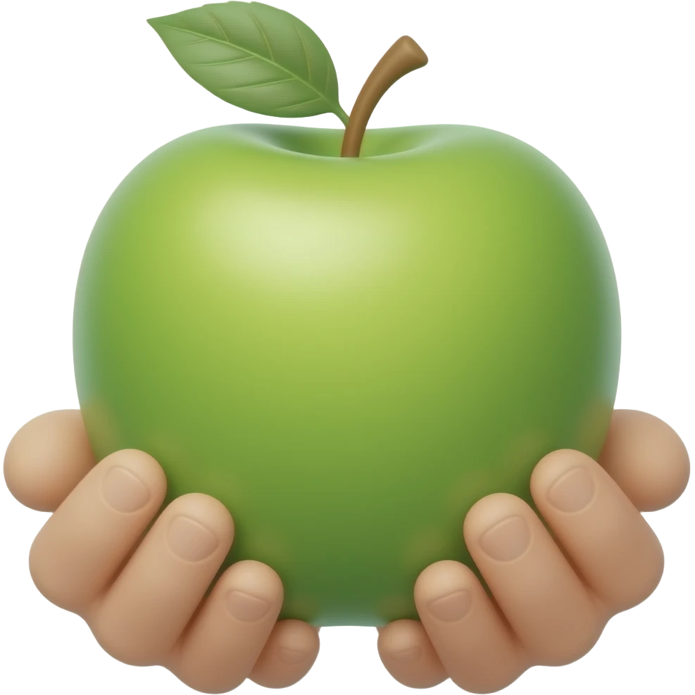 two hands holding green apple emoji