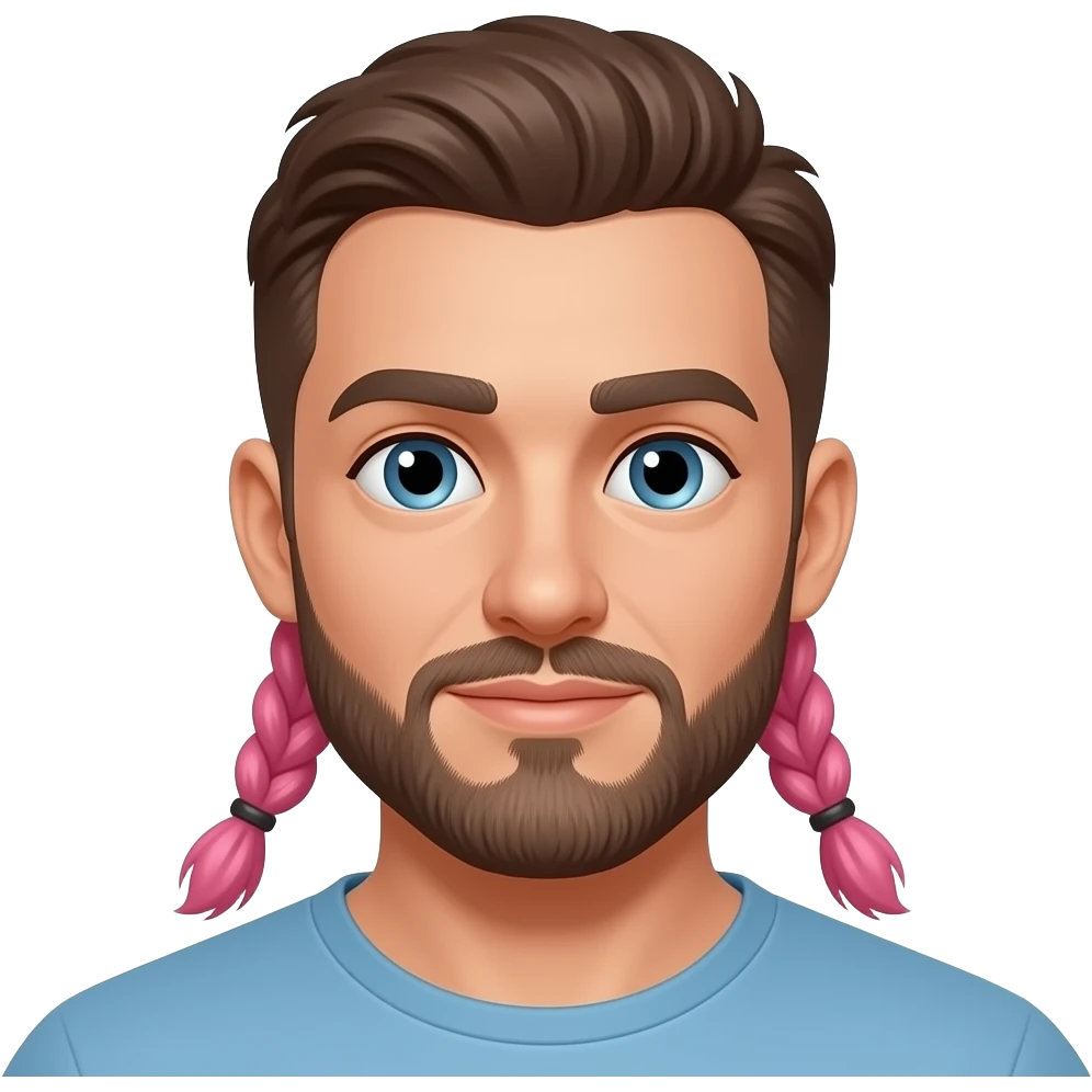 Homem sem barba com duas tranças rosas feitas só para um lado emoji