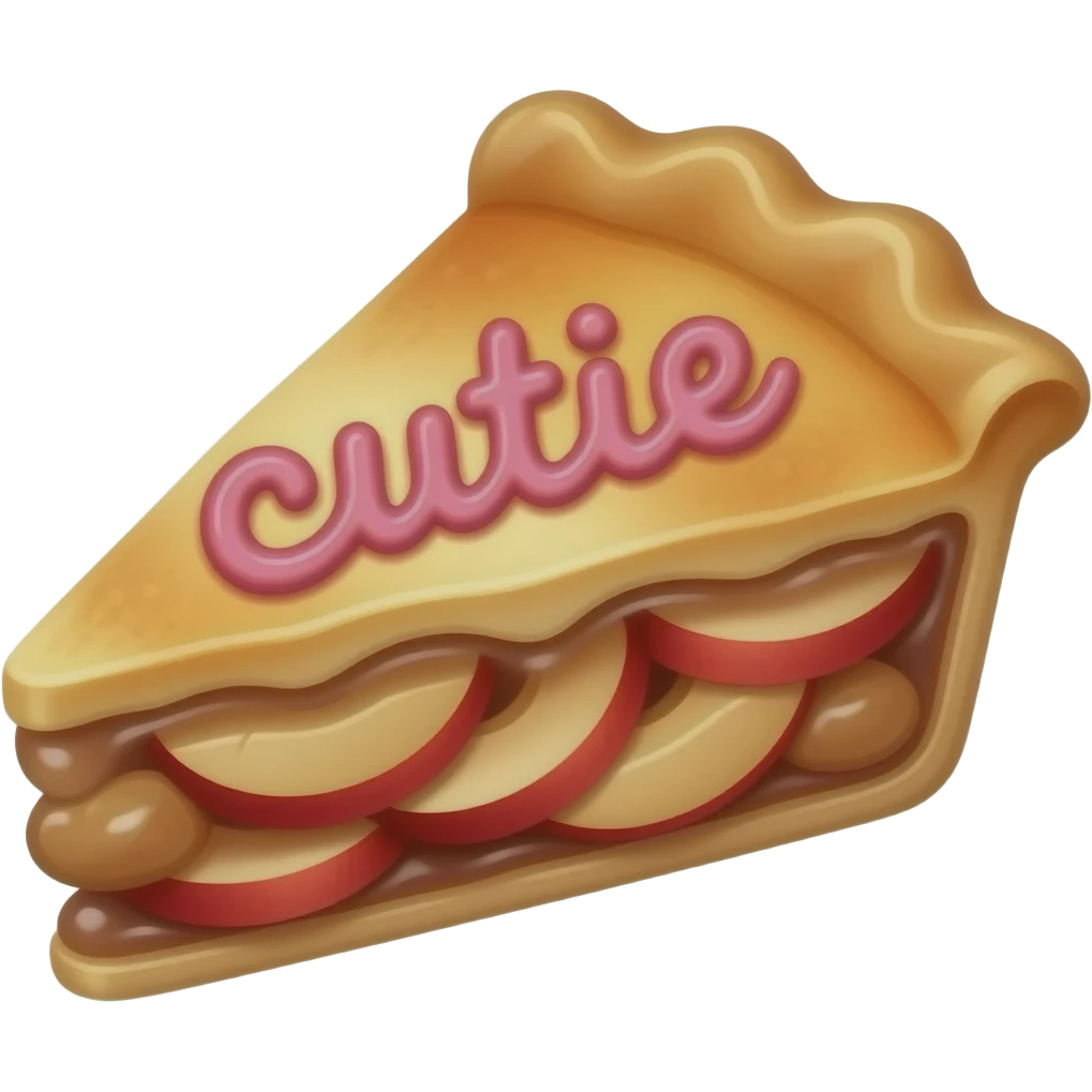 apple pie that says cutie on it emoji