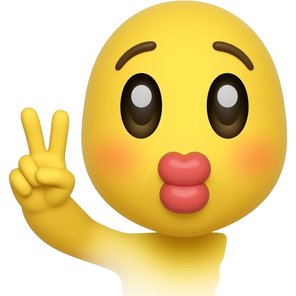emoji yellow face alone giving a kiss and making two fingers with one hand,✌🏻two fingers, not the thumb emoji