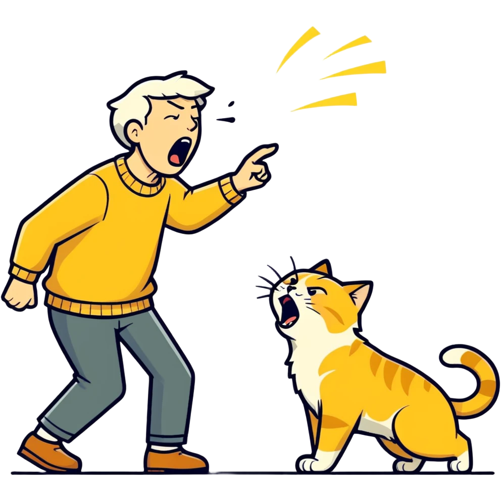 golden cat ￼ yelling at old blind man ￼ emoji