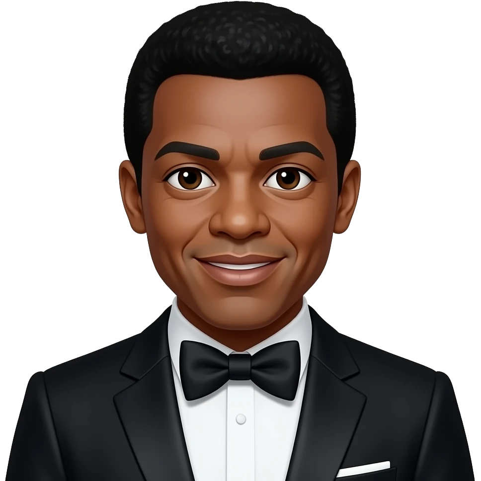 Jackie Wilson with dark brown eyes, black boogie hair, black metallic suit with bow tie emoji