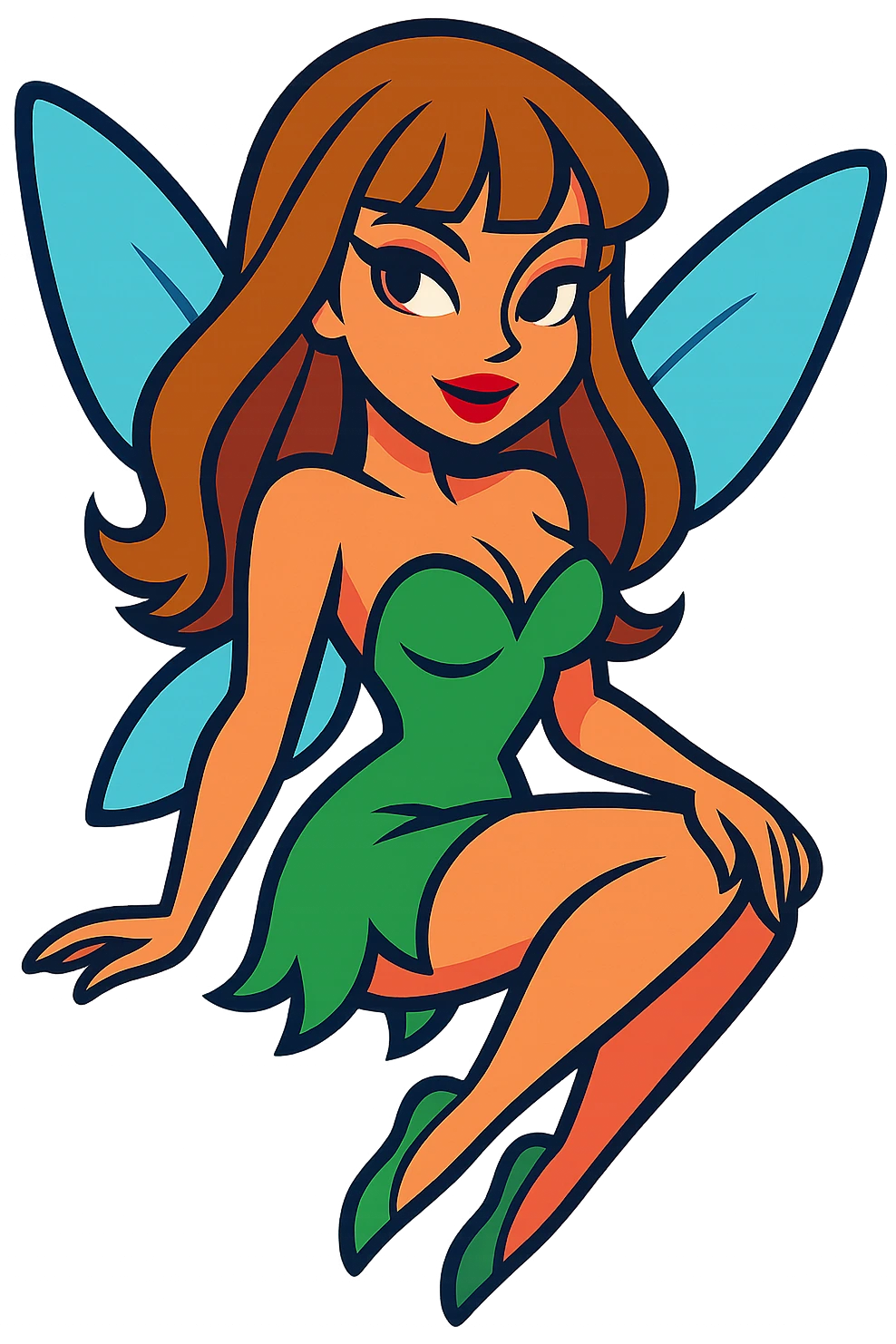 small fairy, long light brown hair with bangs, wings, sexy, vibrant and modern style emoji