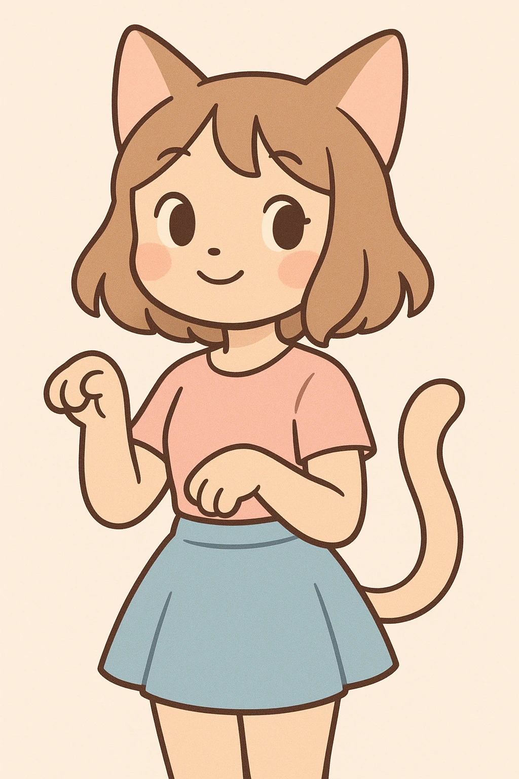 cat girl, pastel colors, soft shading, gentle expression, kawaii style, cat ears and tail emoji