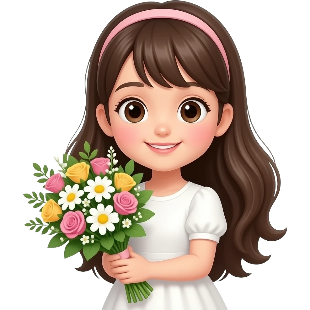 A cute girl holding bouquet emoji