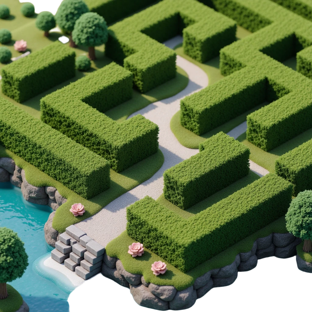 a realistic maze with layered paths, skeuomorphism style, detailed, realistic textures emoji