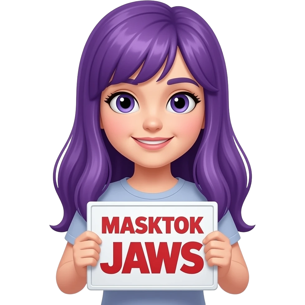 girl with long purple hair with a MASKTOK JAWS sign emoji