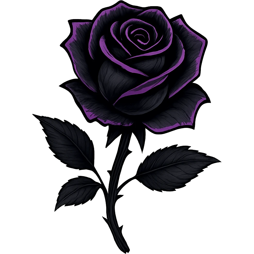 emo style black and purple rose, no background emoji