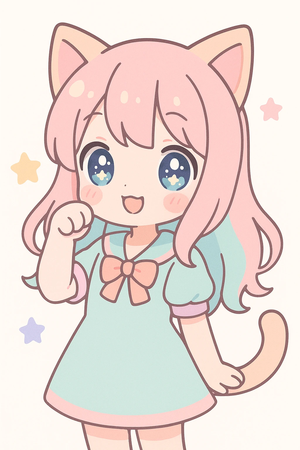 cute anime cat girl, pastel colors, big eyes, playful expression, cat ears, soft hair, kawaii style emoji