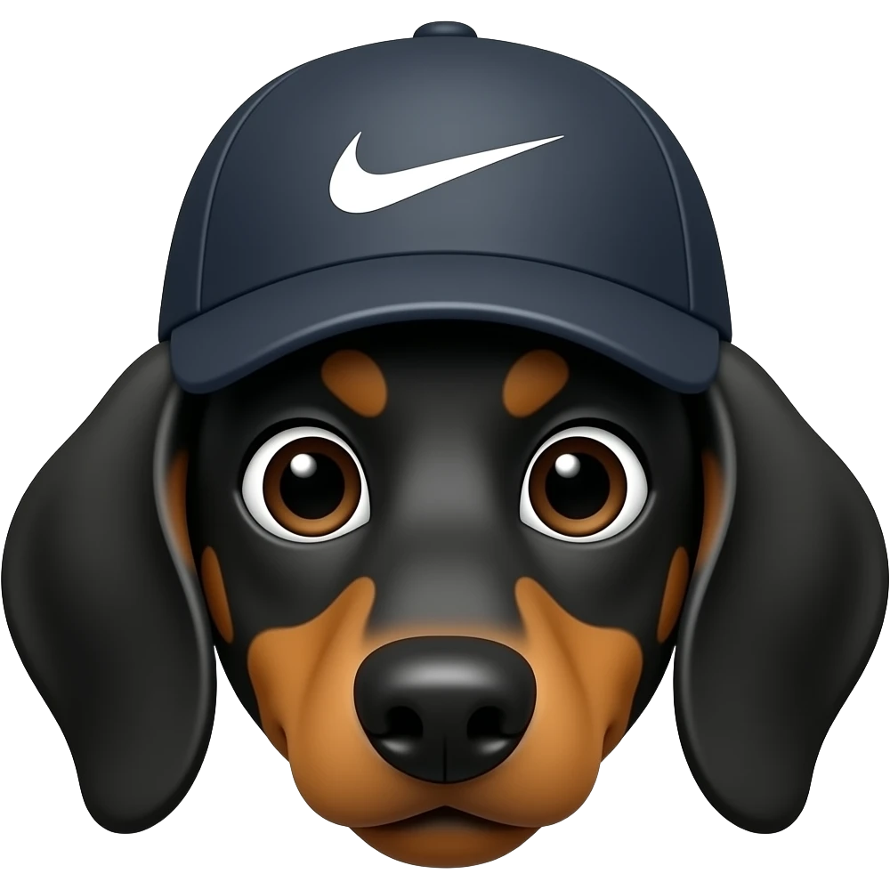 Perro salchicha solo cara negro con gorra Nike emoji