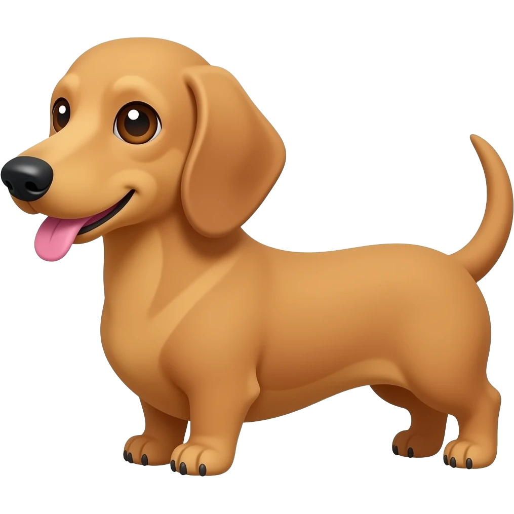 Dachshund with brown eyes, pink tounge with a black dot on it and a black nose and make him light brown emoji