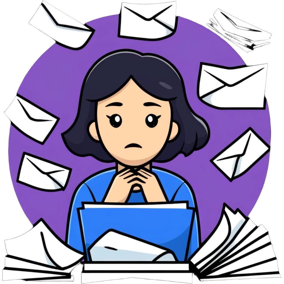 sad woman with flying papers around her emoji