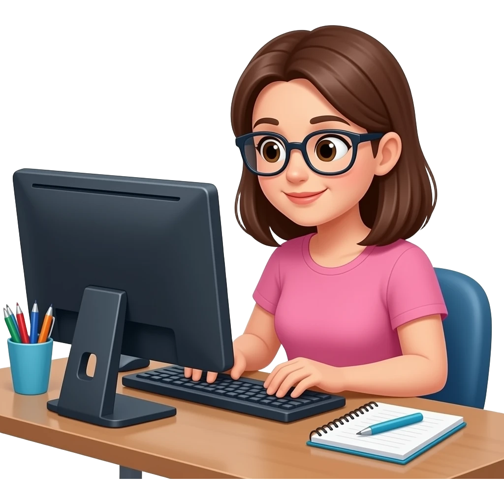 woman working behind her pc with glasses emoji