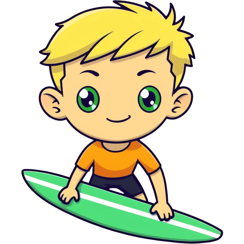 a blonde surfer boy with hair up to ears and has green eyes  emoji