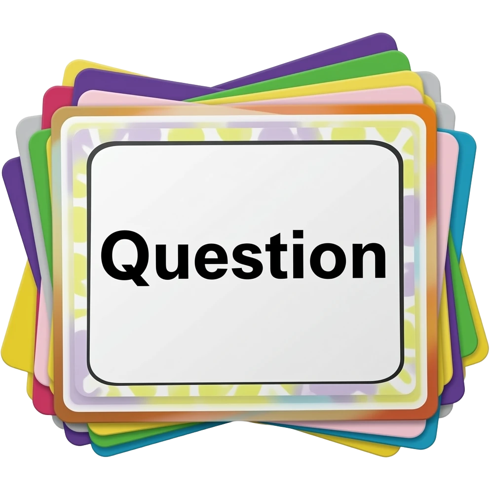 Conjunto de cartões de estudo organizados em pilha, com o cartão frontal exibindo conteúdo simplificado (linhas ou pergunta), enquanto os demais aparecem parcialmente atrás. Simboliza aprendizagem ativa, repetição espaçada e técnicas modernas de memorização. emoji