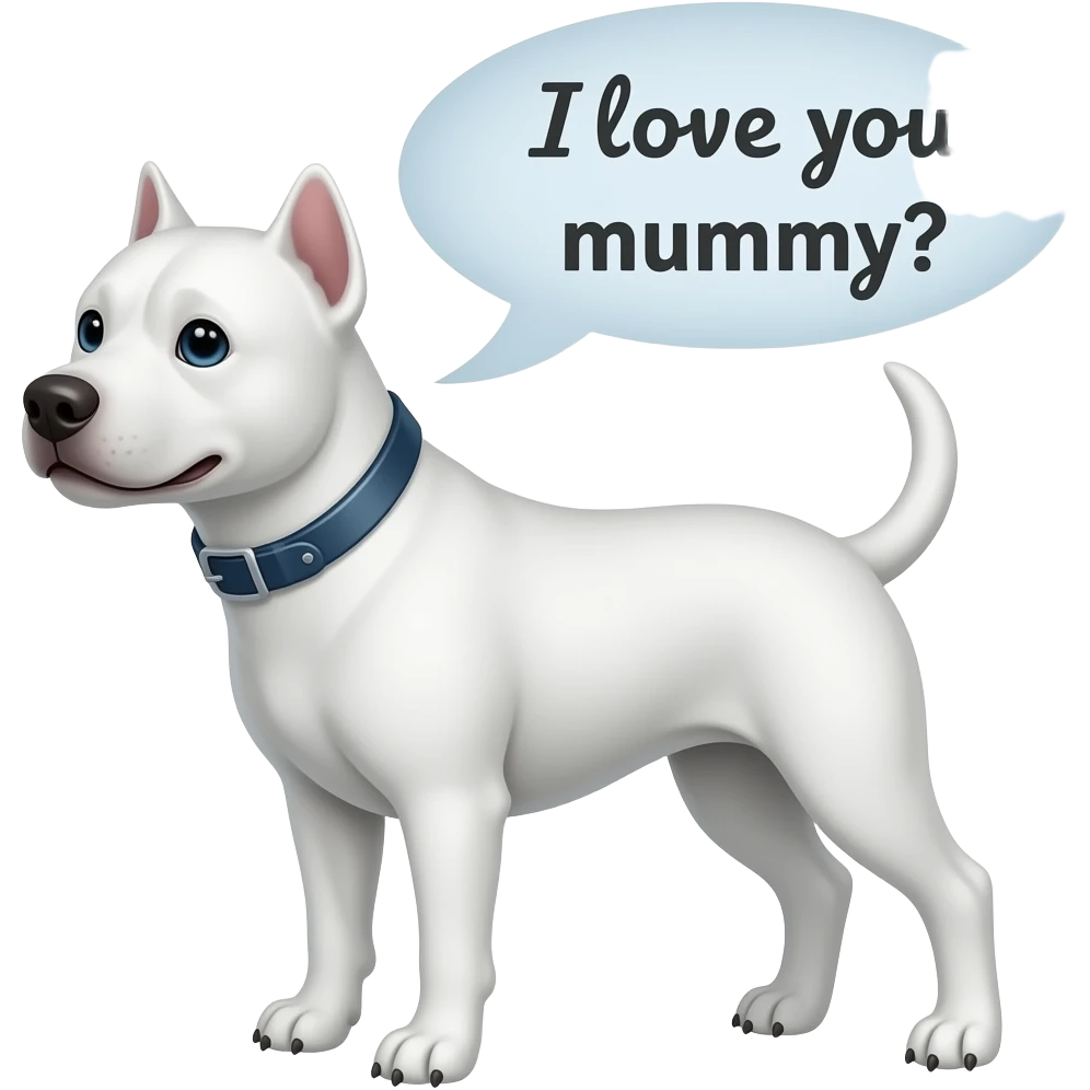 White female Dogo argentino saying in speech bubble "I love you mummy" emoji