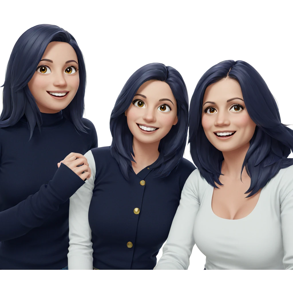 three girls with big smiles emoji