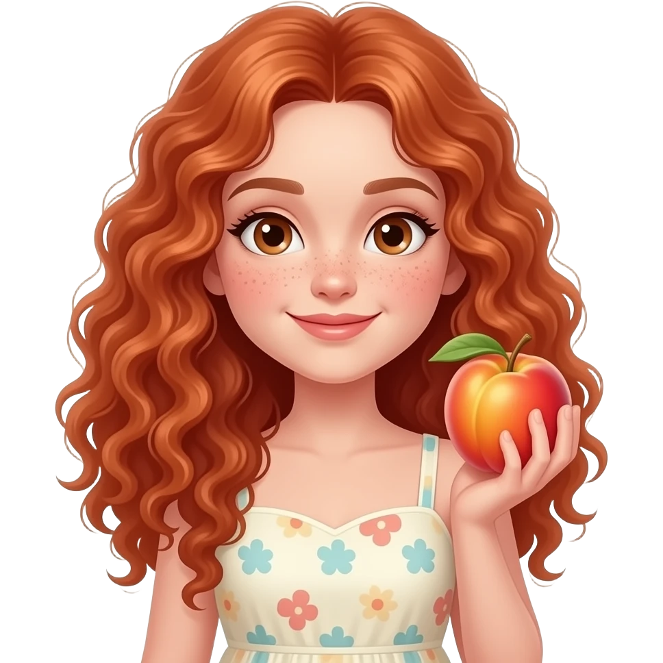 Fille rousse bouclés tâches de rousseur pêcher emoji