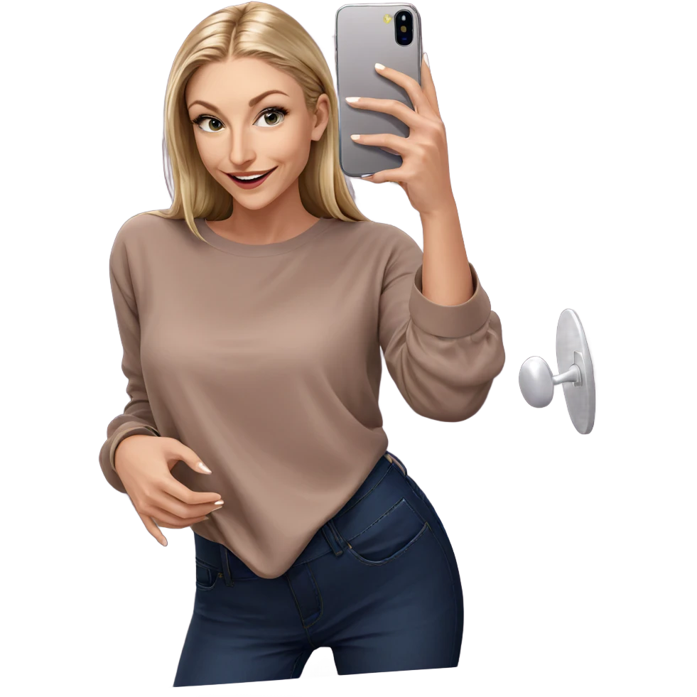 blonde girl smiling in mirror emoji