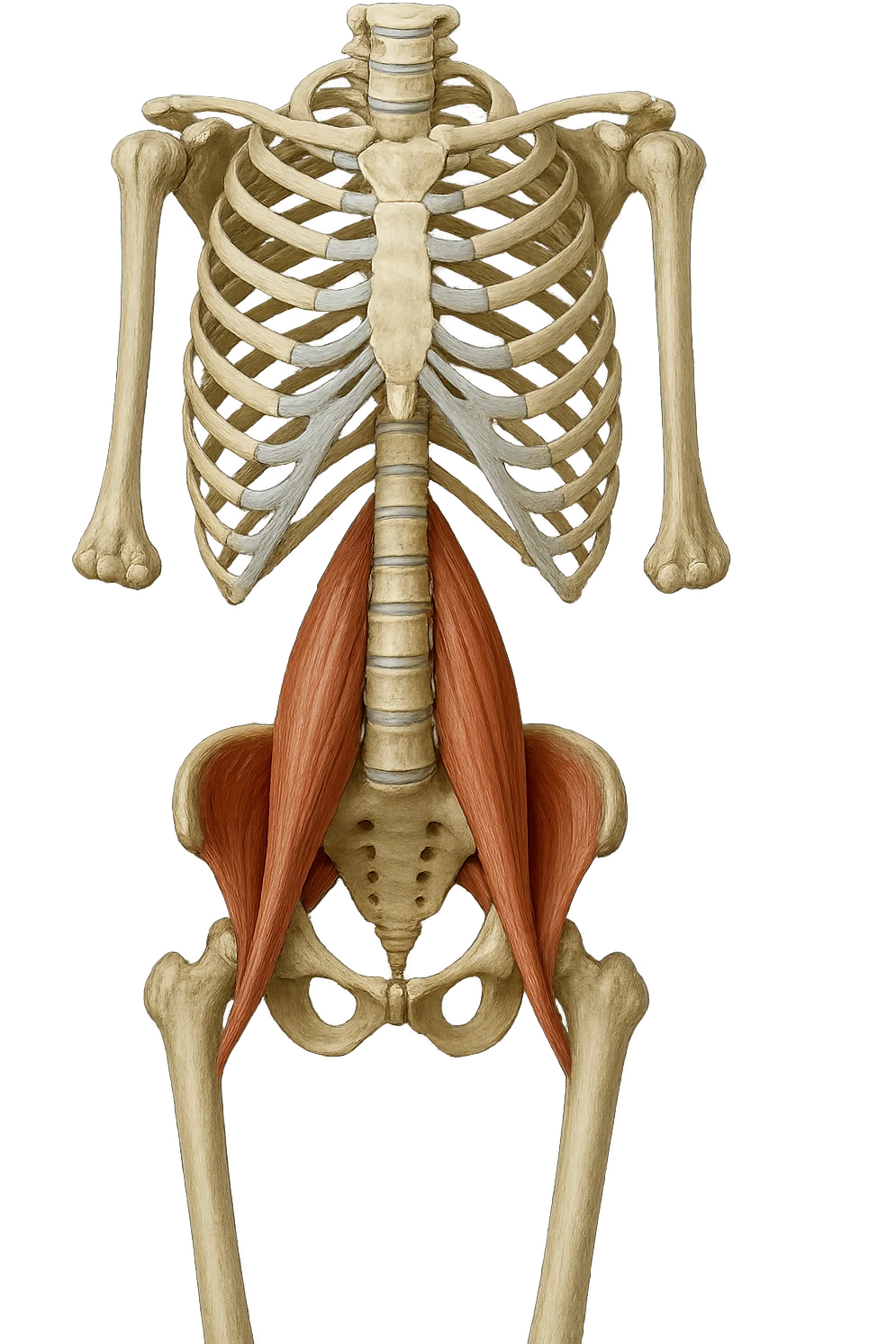 fai un immagine identica che riguarda IL MUSCOLO PSOAS i in evidenza (anatomicO) con colori naturali di un corpo umano. falla iperrealistica anatomica in 4k emoji