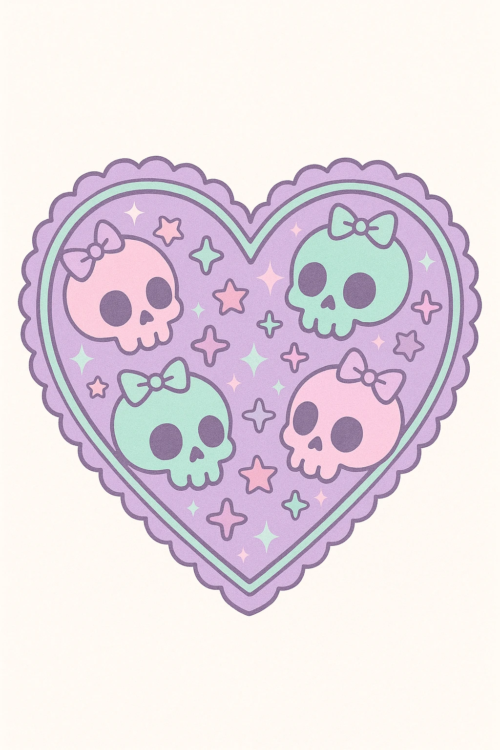 pastel goth heart with pastel skulls and bows emoji