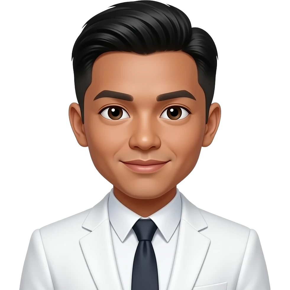 A tiny dark skinned philipino man with a mushroom cut wearing a white suit emoji