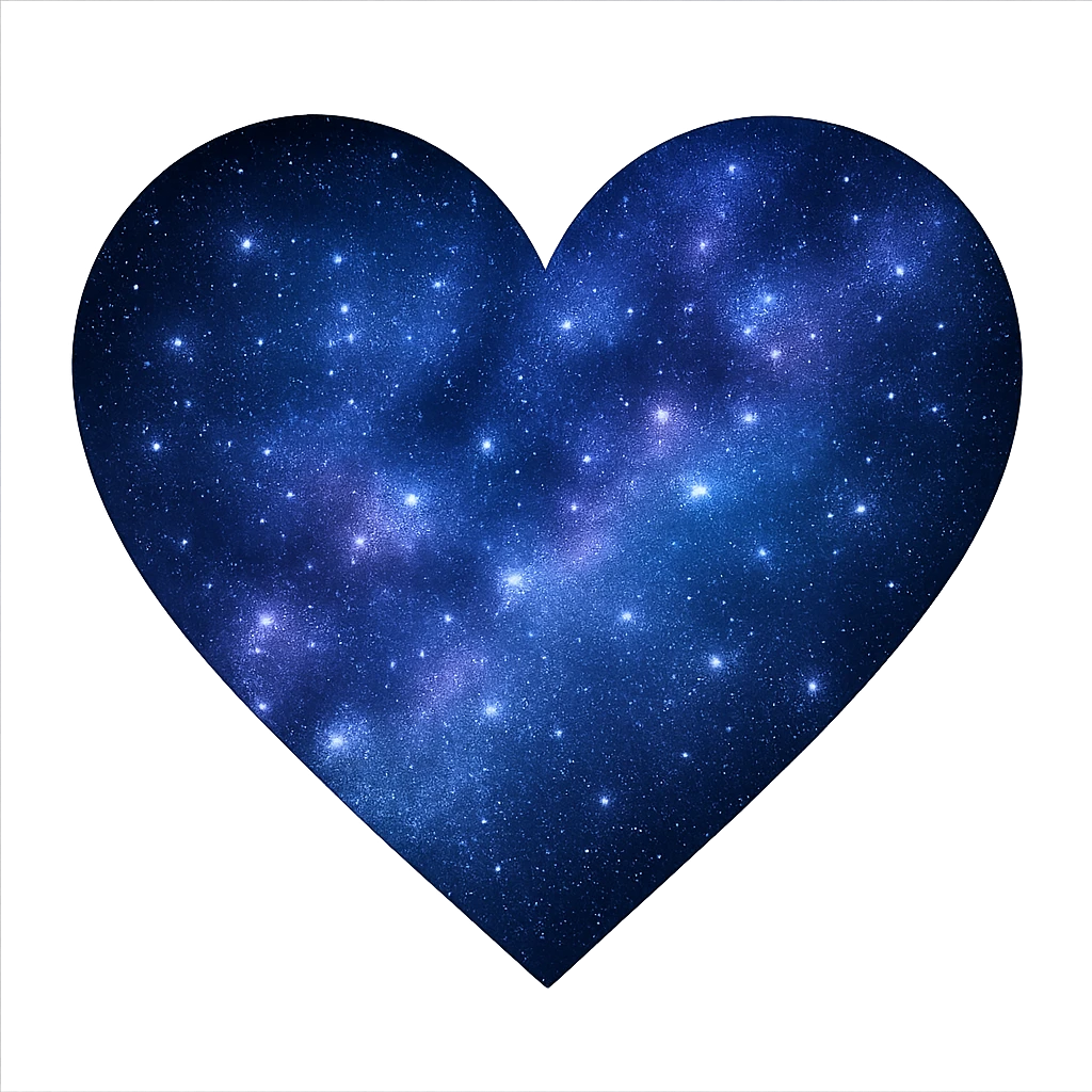 a heart shape with a night sky galaxy texture, sparkling stars, deep blues and purples emoji