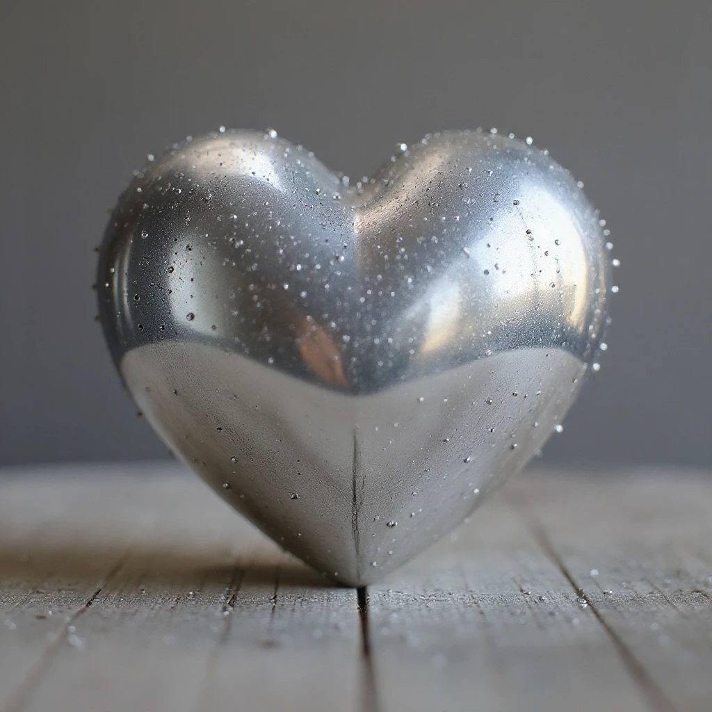 Remove the background, keep the photorealistic metallic silver heart with sparkles and soft highlights, make background transparent. emoji