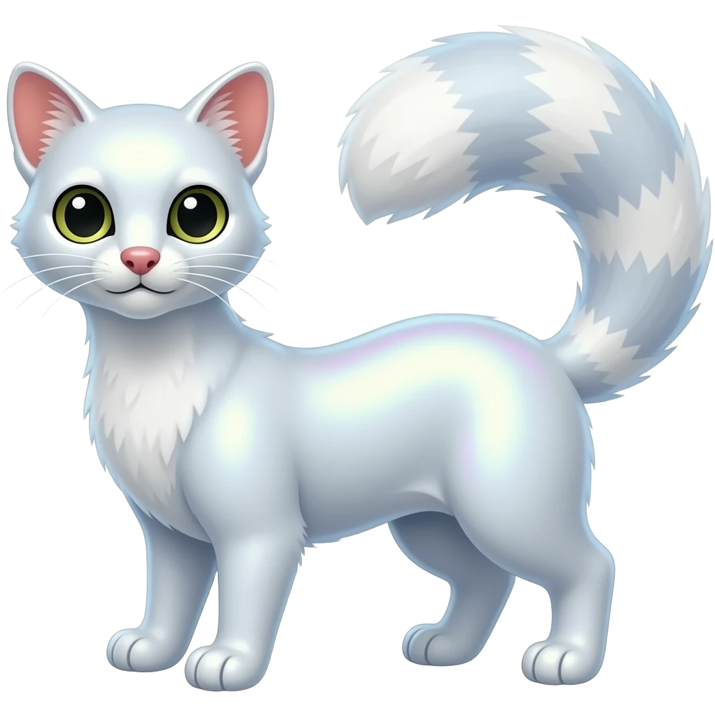 White colorful iridescent genet-Fossa-civet-Feli-mustelid-creature-hybrid, full body emoji