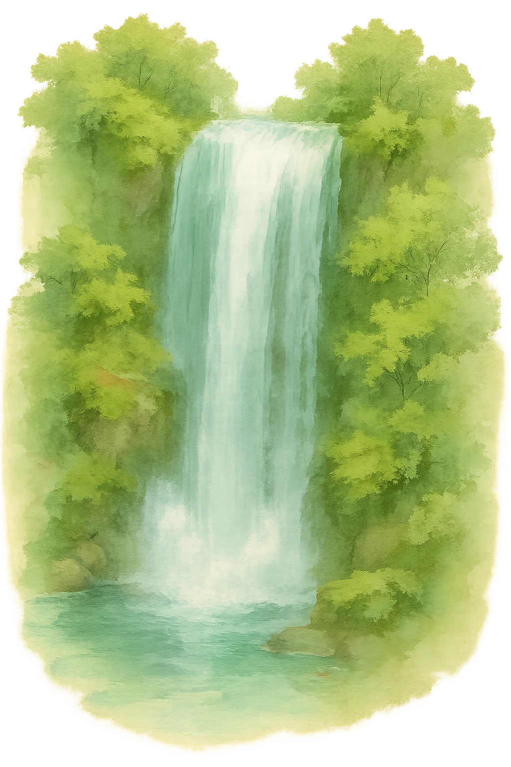 a realistic waterfall, natural colors, soft, fairy-like atmosphere, no background emoji