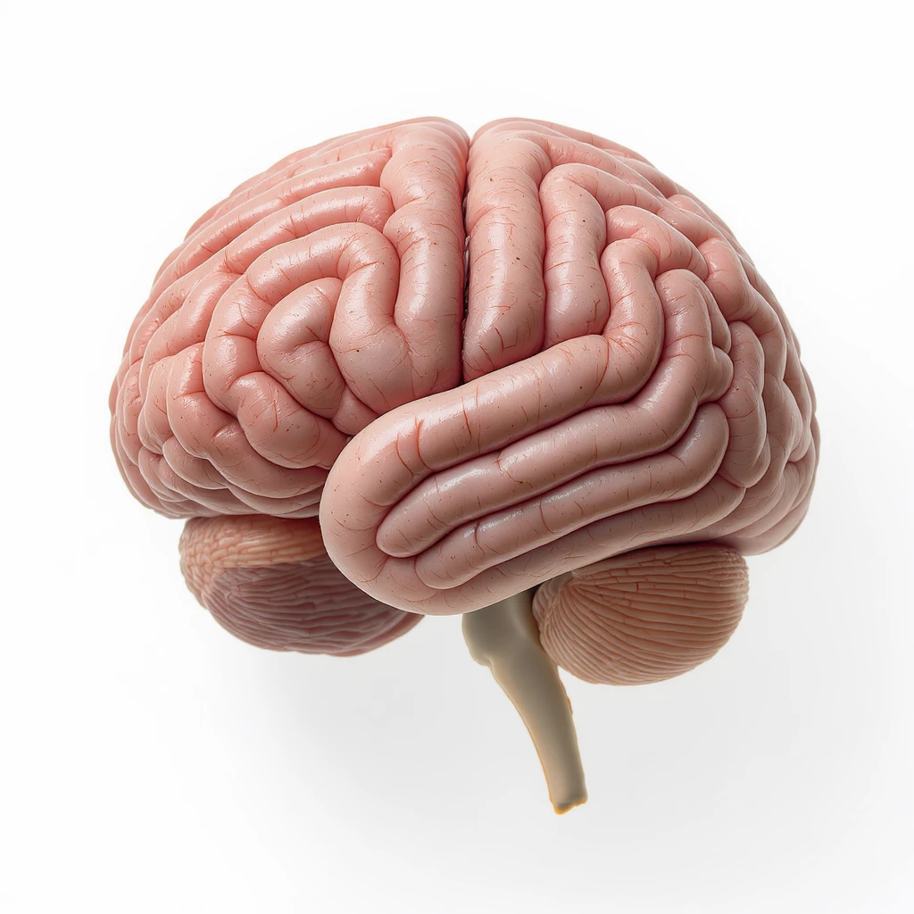 realistic human brain, detailed, soft pink, isolated on white background emoji