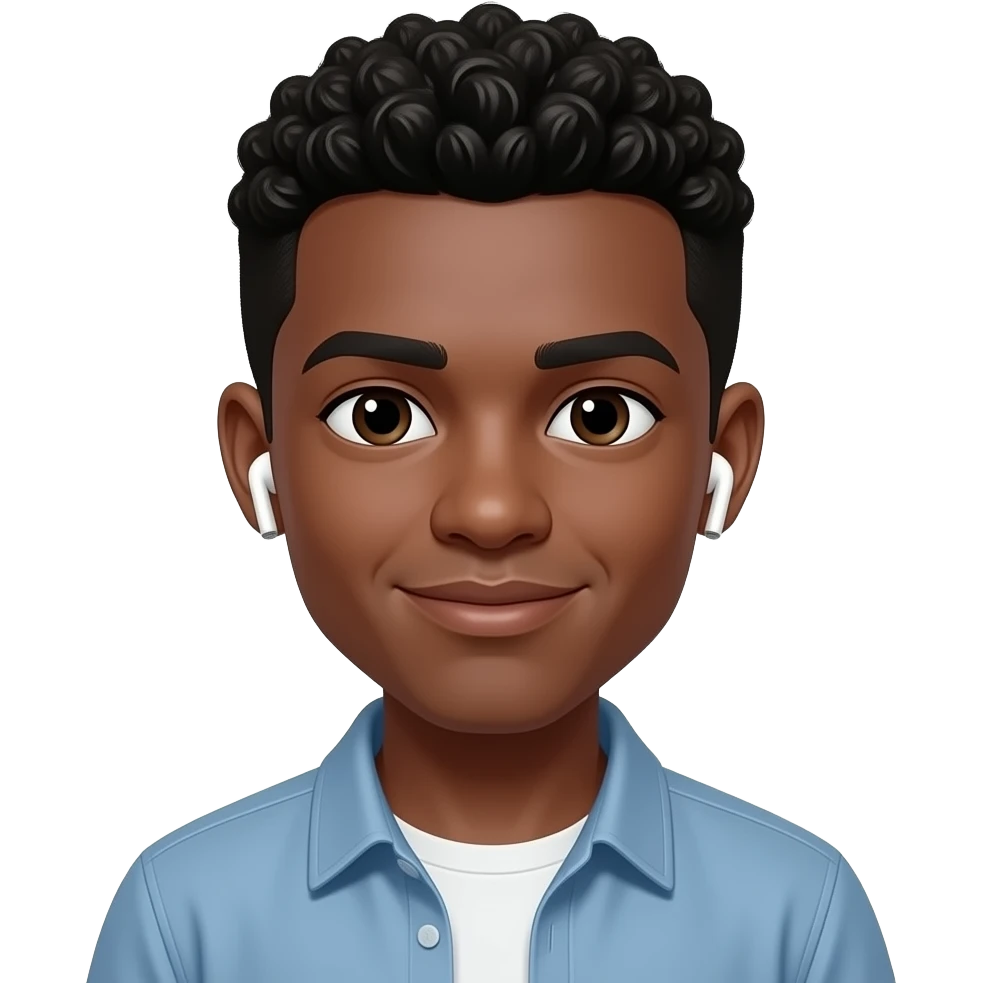 make a cute 20 year old man who’s skin is black wearing white color airpods emoji