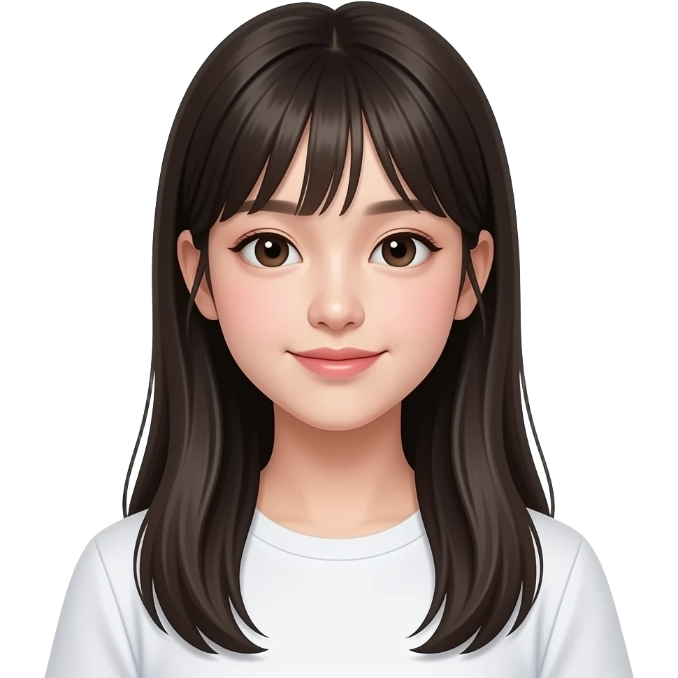 피부가 하얗고 머리가 긴 앞머리가 없는 10대 한국인 여자 emoji