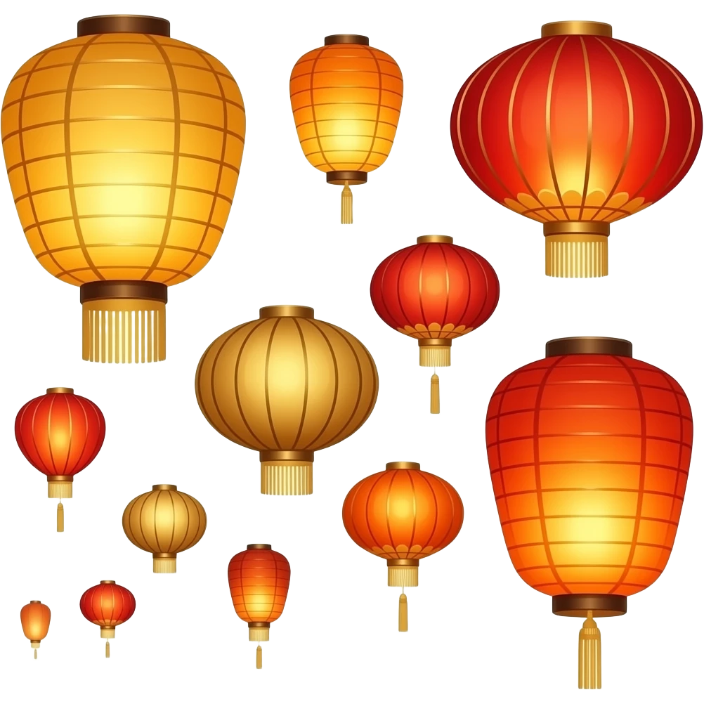 Golden, Orange, bronze, reddish Chinese lanterns flying seen from afar emoji