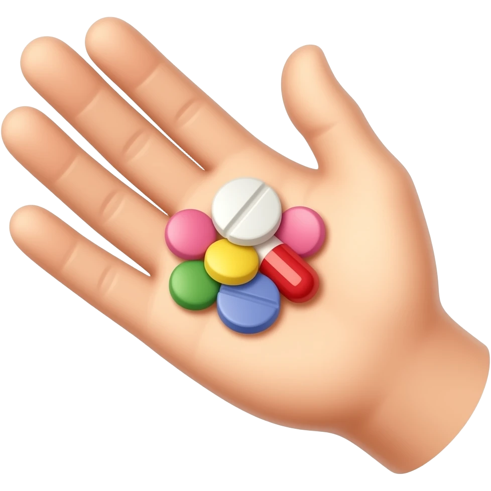 a palm handing me colorful medicines emoji