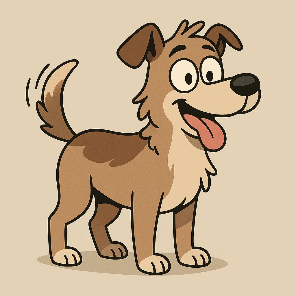 ein Hund, der mit dem Schwanz wedelt, cartoonartig, neutraler Hintergrund emoji
