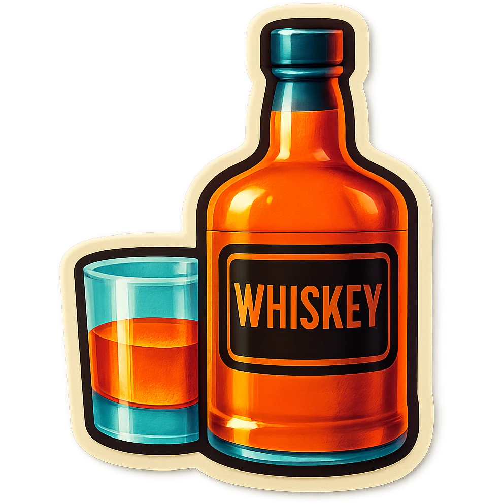 A sticker of a bottle of whiskey and a glass behind it emoji