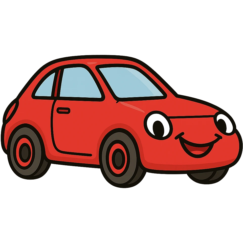 Make the Fiat 500 car red, add a smiling face to the car, keep the background transparent. emoji