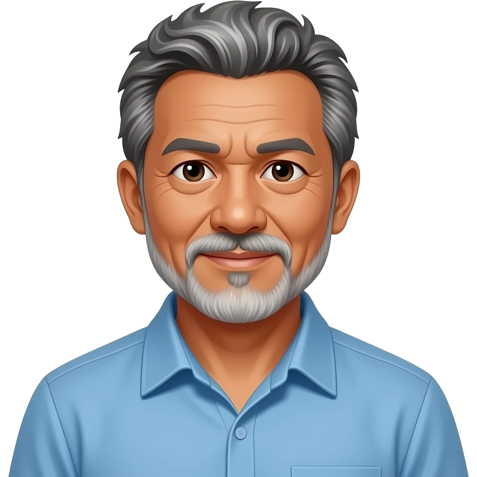 Picture of a 60 year old Pacific Islander man with graying Frizzy hair, muschtach and Beard emoji