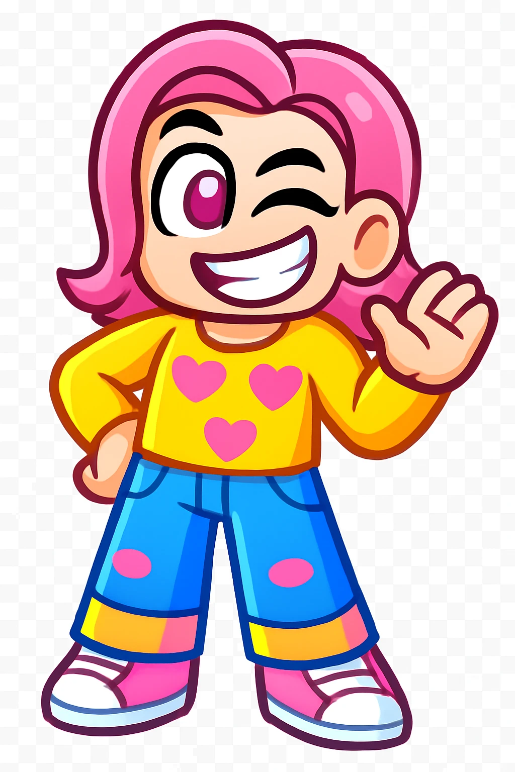 Extract every character from the picture. there is  5 character. So i need total 5 images of the character including the clothes and accessories they are wearing, and place on a transparent background. Keep the original style and appearance exactly the same. and separately give me the each character picture

 emoji
