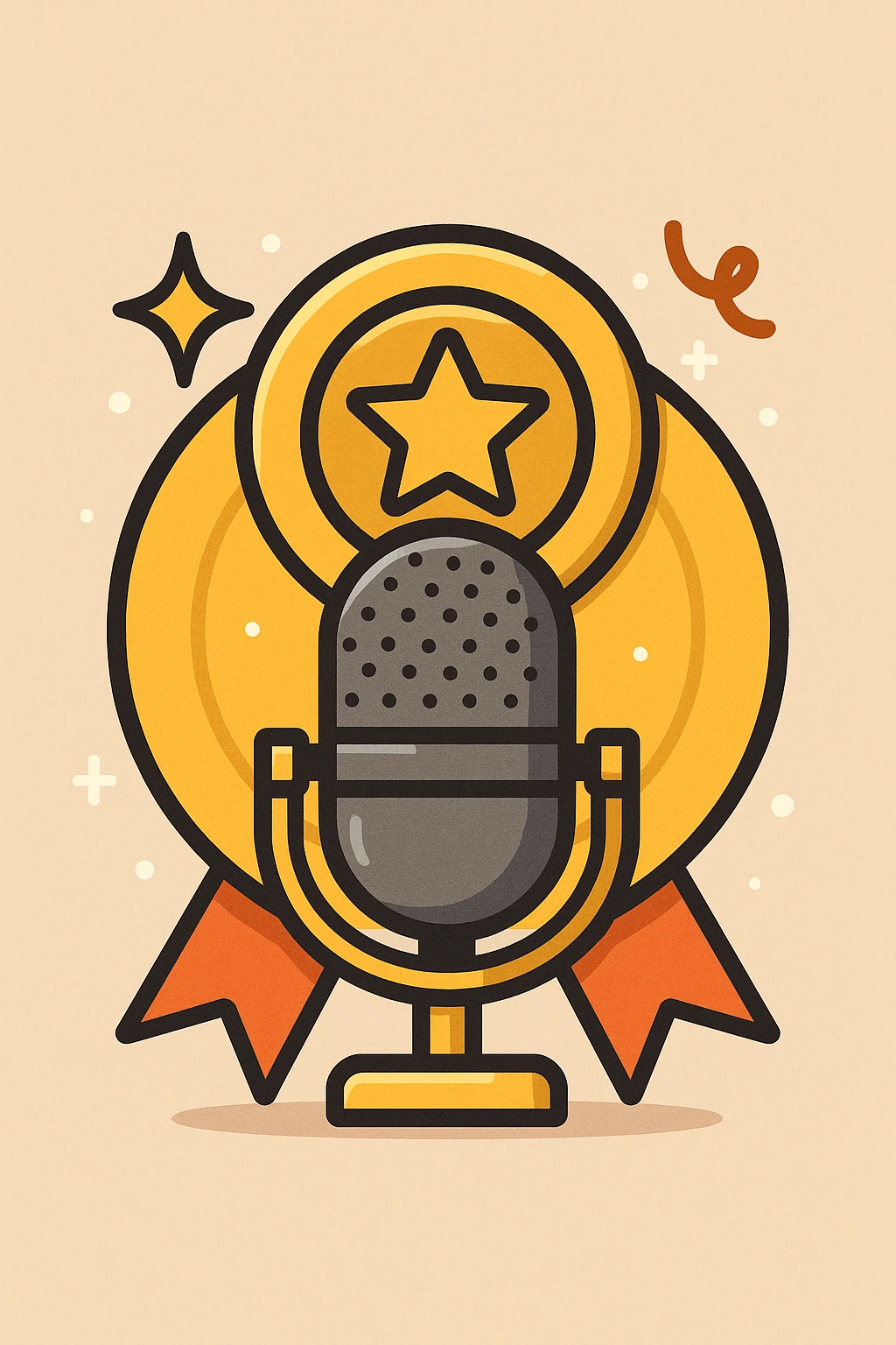 microphone icon representing an application achievement with celebratory badge or trophy elements emoji