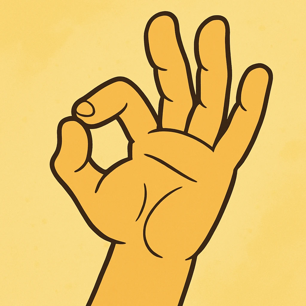 hand making the 'OK' gesture, flat toon style, yellow color emoji