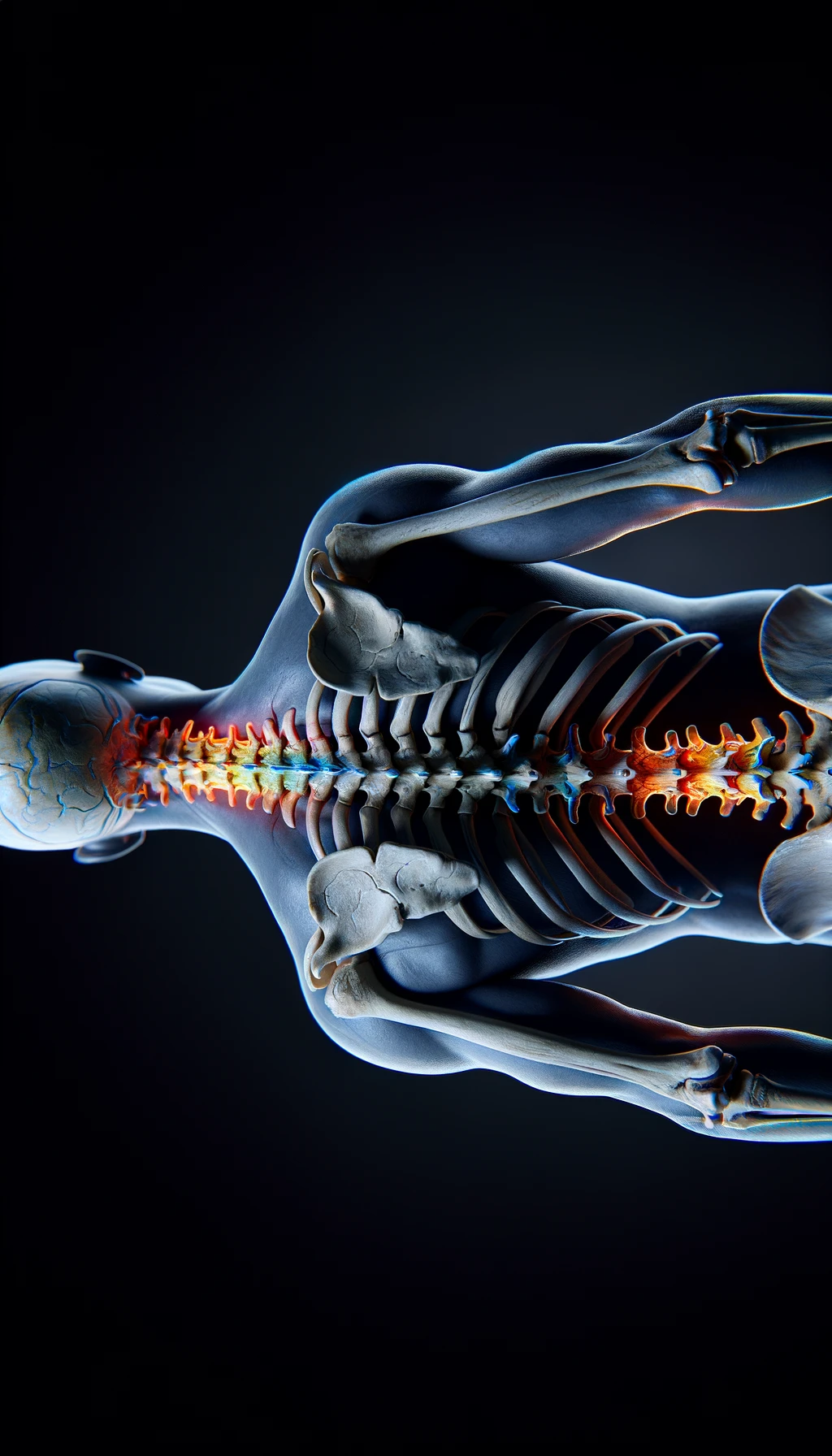corpo umano anatomico di spalle e fisico storto, spina dorsale in evidenza, dolore alla schiena su un lato, iperrealistico 4k emoji
