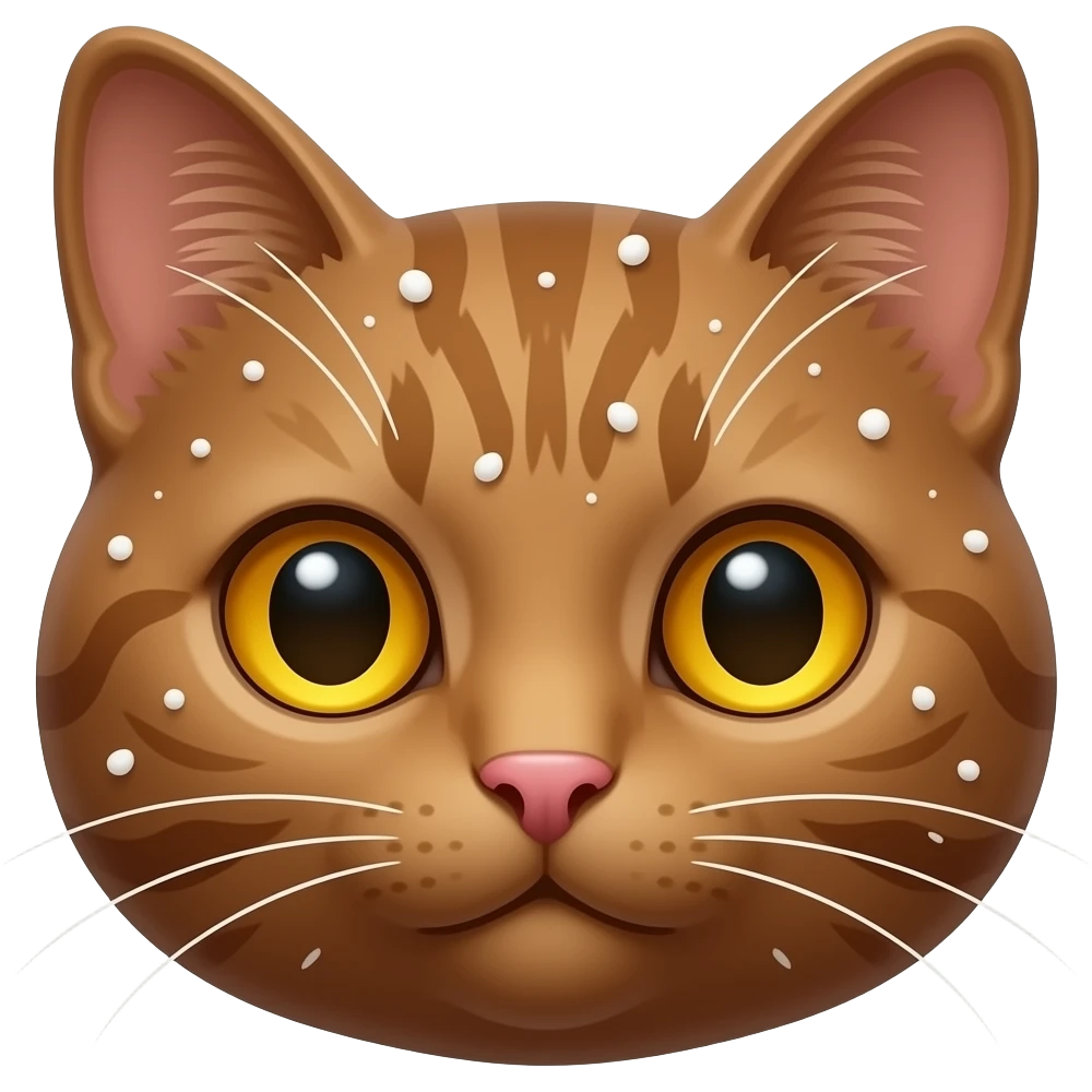 caramellbrown cat head, white sprinkles, light amber eyes emoji