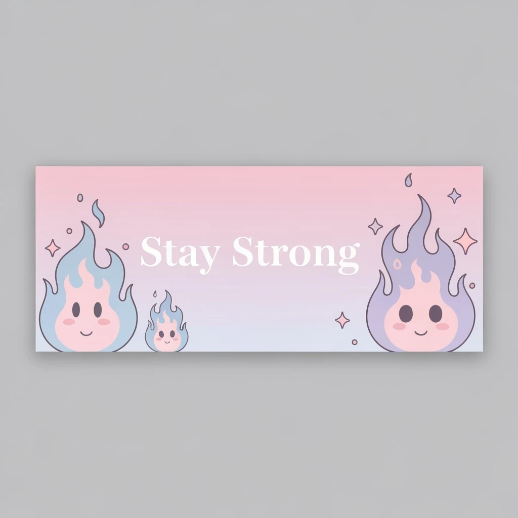 pastel emo banner with flames, cute, expressive, minimal, with the text 'Stay Strong' emoji