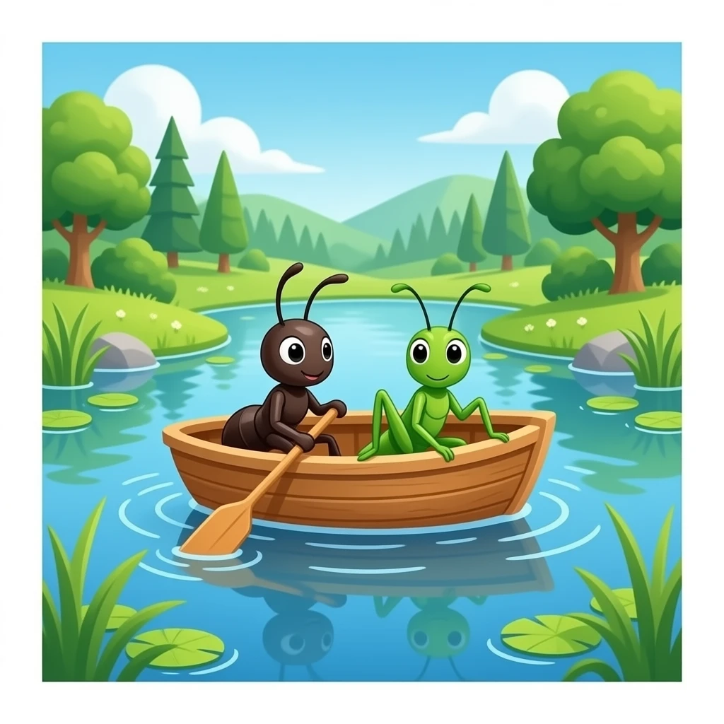 Row your boat at the pool one Ant and a grasshopper are rowing their boat together emoji
